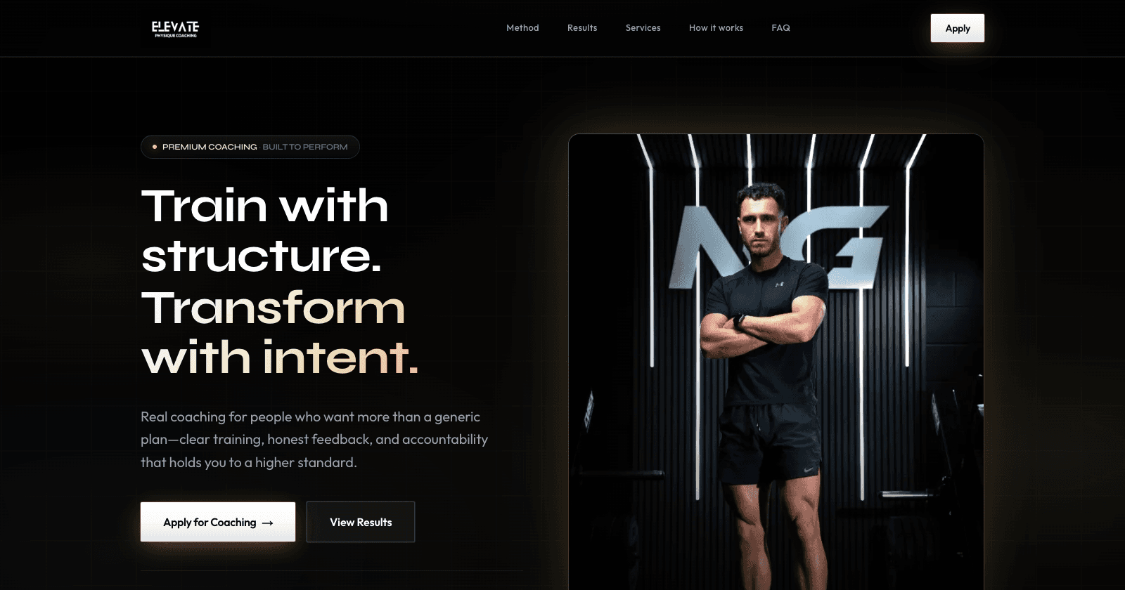 Elevate Physique Coaching website, desktop view of the live marketing site