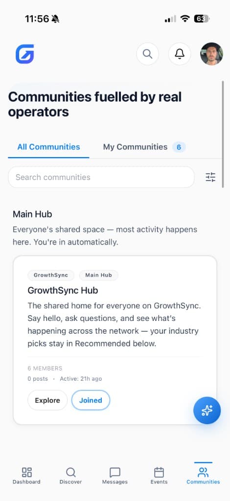 GrowthSync app: communities hub