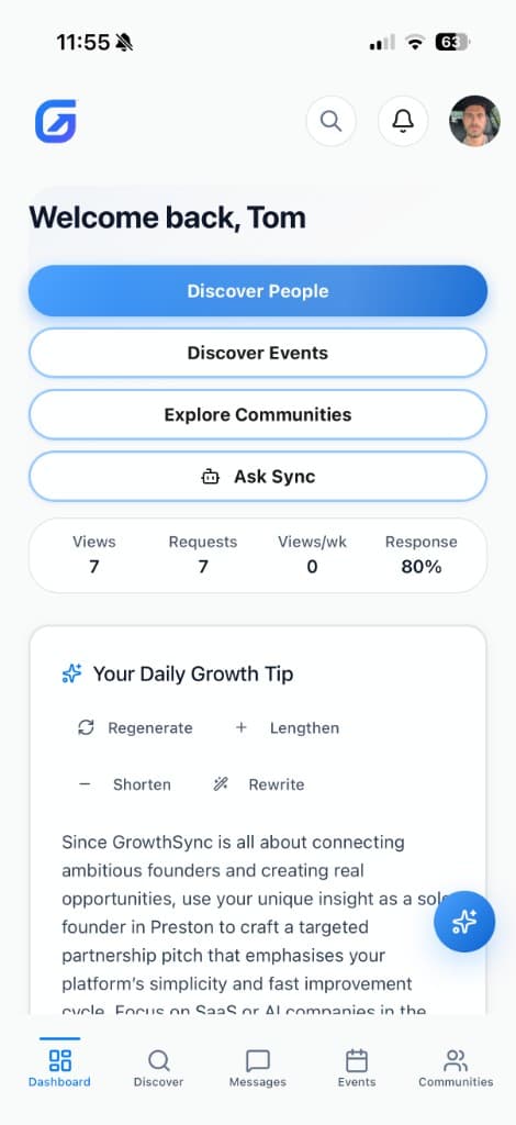 GrowthSync app: discover founders and operators
