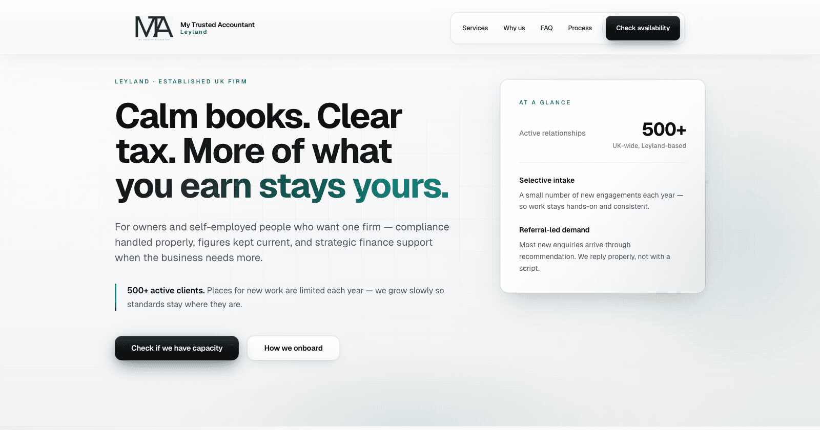 My Trusted Accountant website, desktop view of the live marketing site